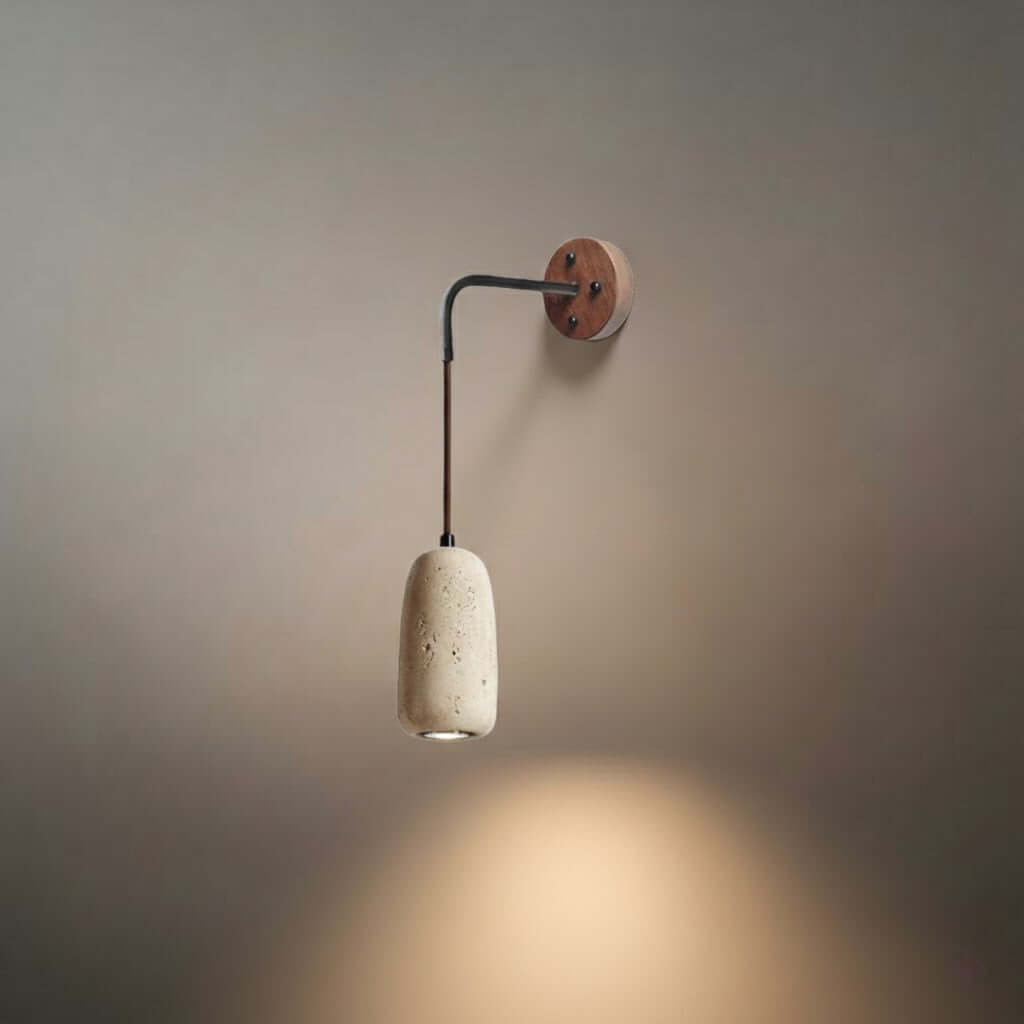 Wall Lamp — Travertine Shade Walnut Wood Socket for Bedside
